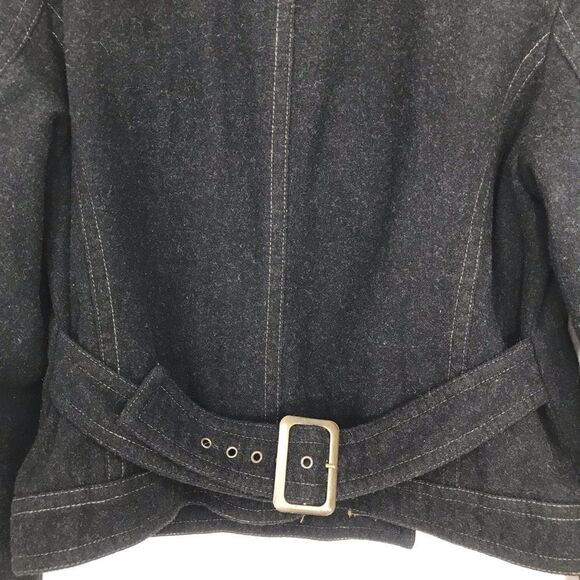 American Eagle Black Wool Blend Double Breasted Button Short Cut Pea Coat - Picture 13 of 16